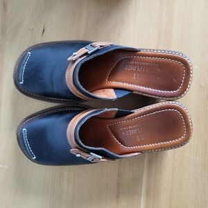 Donald J Pliner “Helen” Black And Brown Leather Wedge Platform Gloggs, Size 8